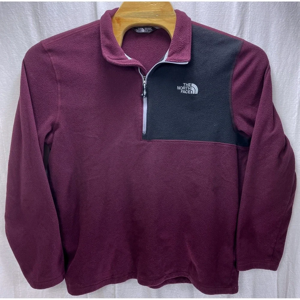 The North Face Mens XL Burgundy Gray Fleece Pullover Quarter Zip